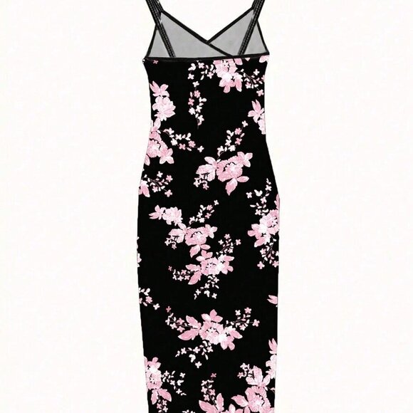 Purple Sexy Women's Printed Asymmetrical Hem Split Spaghetti Strap Bodycon Dress - Picture 2 of 3